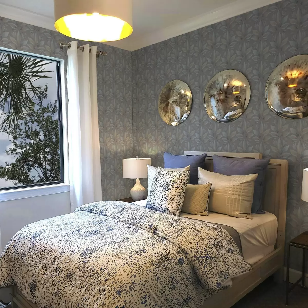 Bakgrunn Store stiliserte blader i en blå-sandpalett på grått a00601