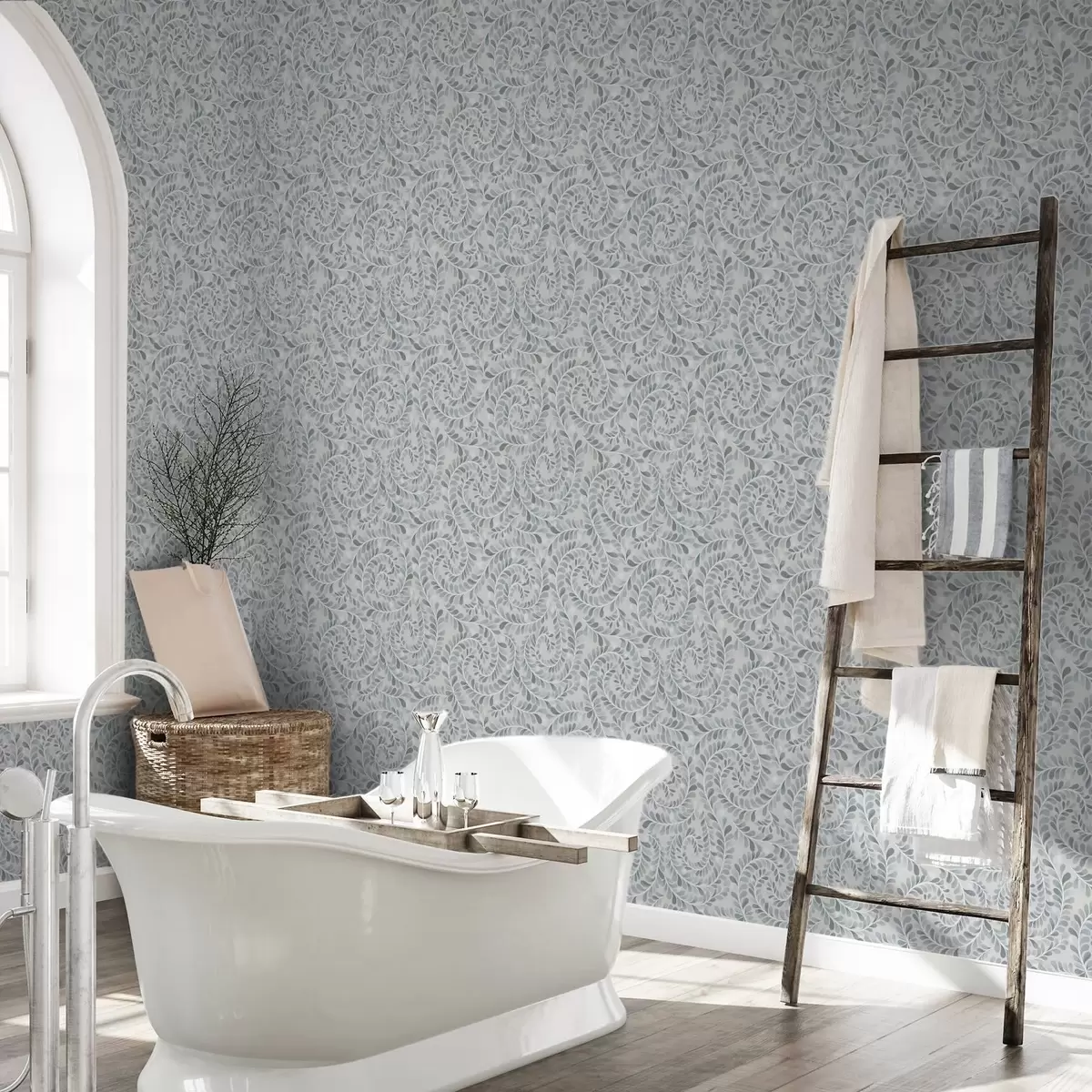 Bakgrunn Spiralformede blader i en blå-grå-grønn fargepalett a00602