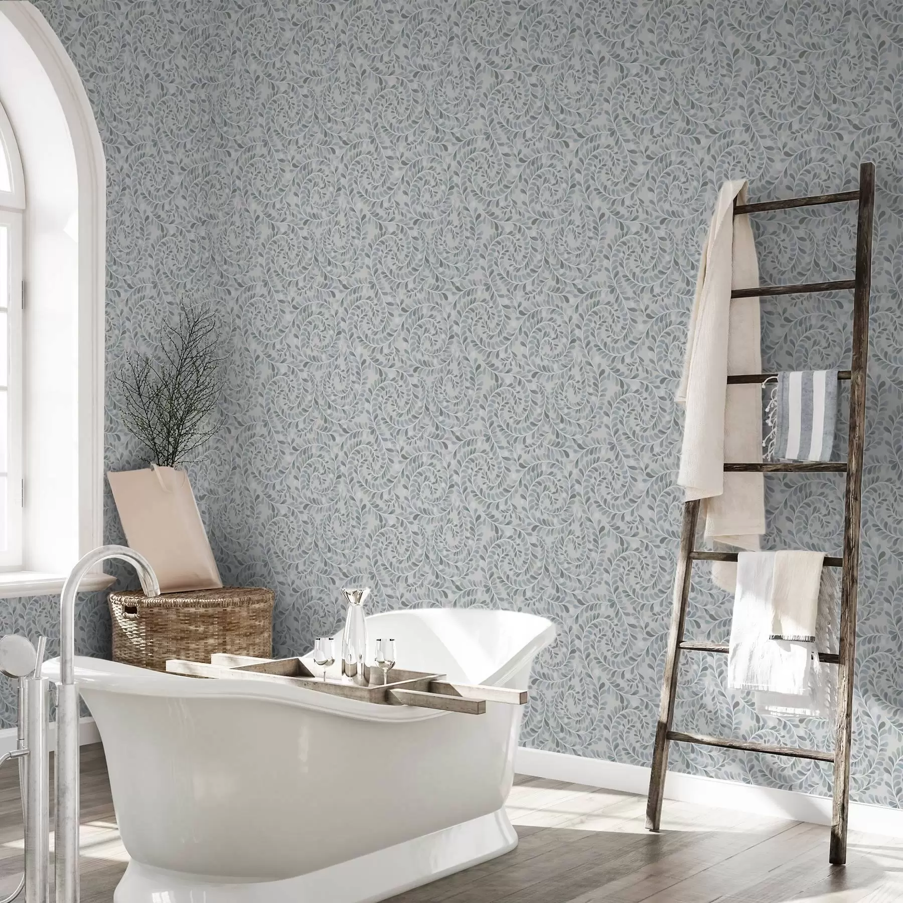 fototapeter Spiralformede blader i en blå-grå-grønn fargepalett a00602