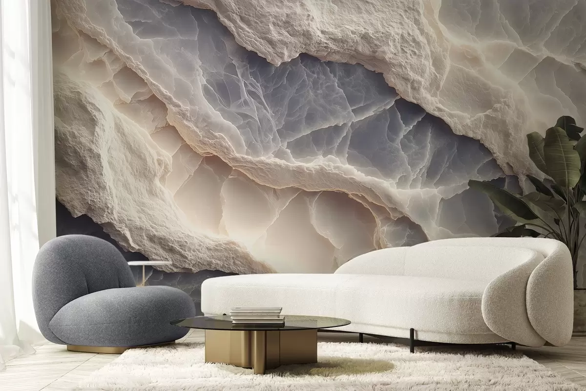 fototapeter Elegant abstraksjon i stil med marmorlag og mineraler i blåbeige farge w09408