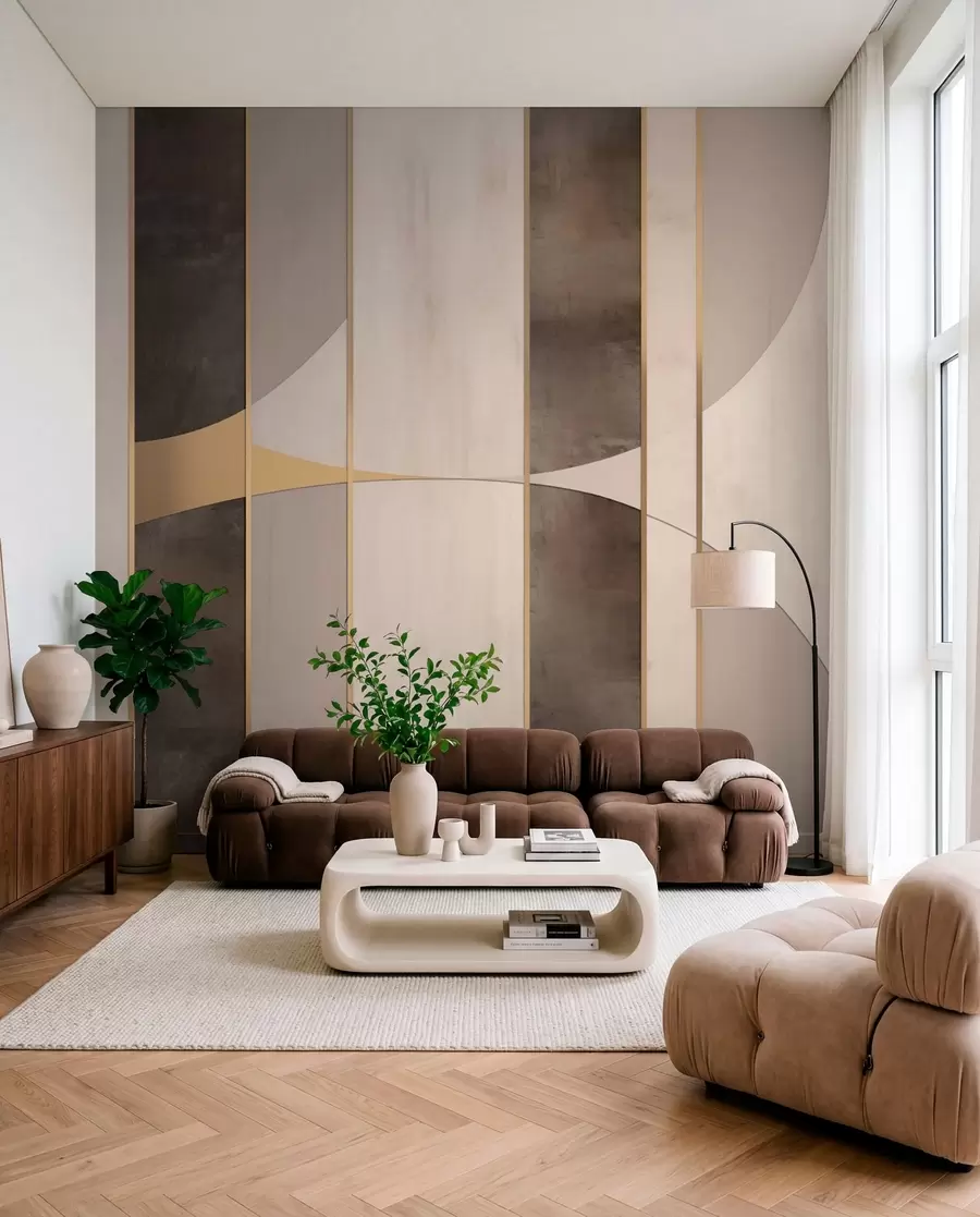 fototapeter Geometriske paneler med buer og champagnefargede detaljer w04616
