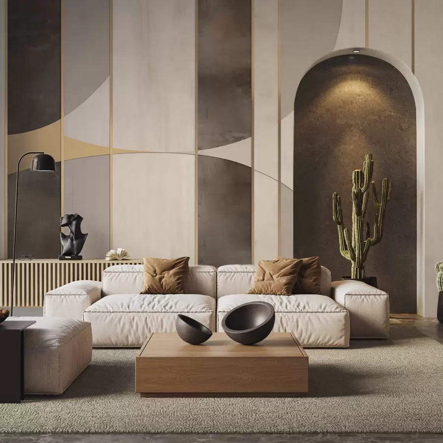 fototapeter Geometriske paneler med buer og champagnefargede detaljer w04616