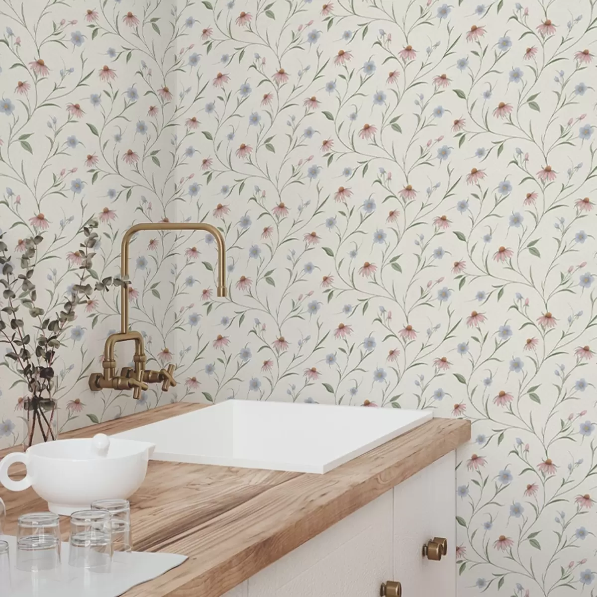 Bakgrunn Markblomster og echinacea på kremfarget bakgrunn, lyshet a00614