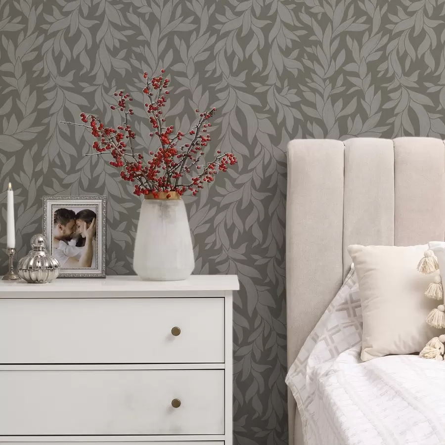 fototapeter Olivenfarget bakgrunn med lilla blader, lineær tekstur a00616v1