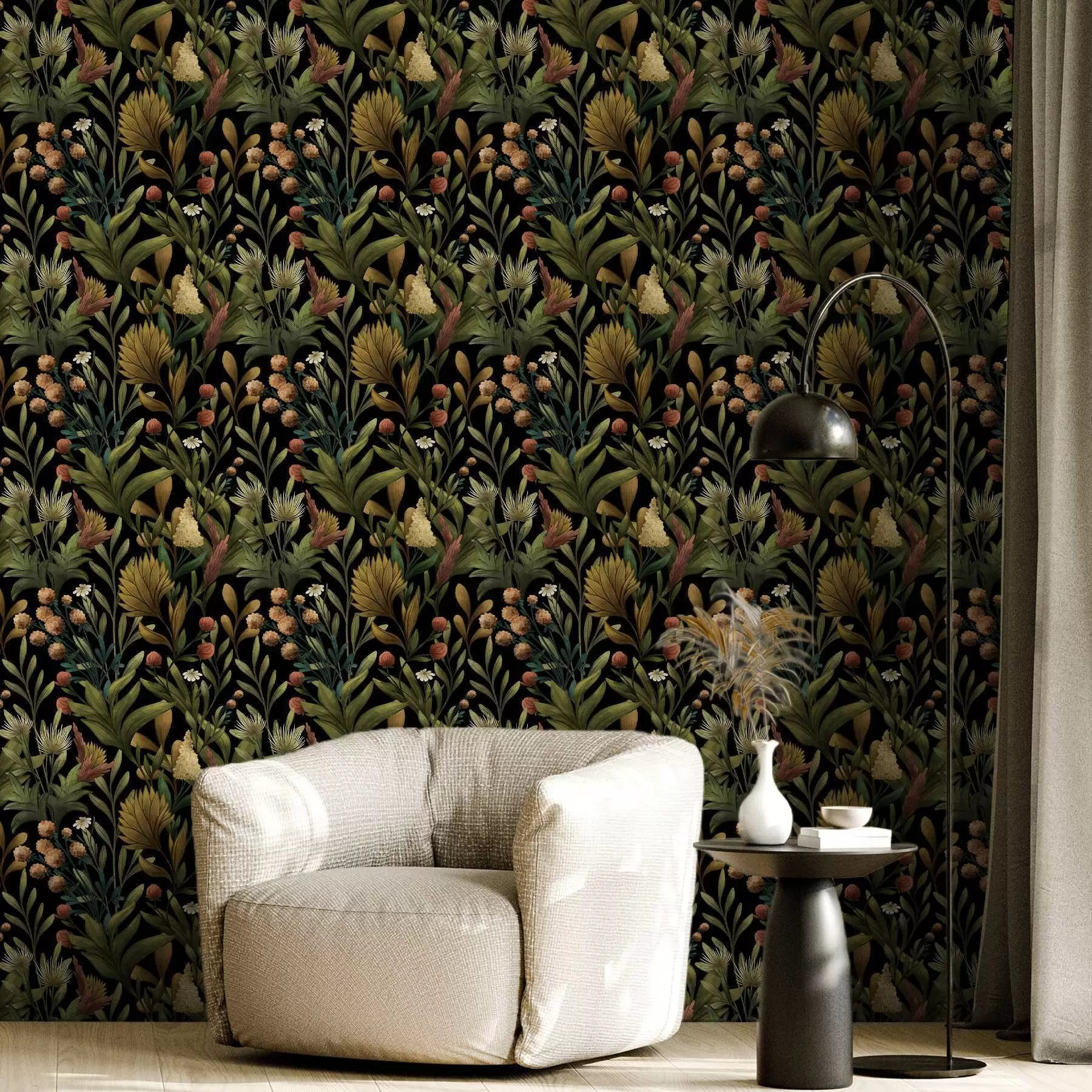 fototapeter Botanisk hage på svart bakgrunn, varm høstpalett a00619