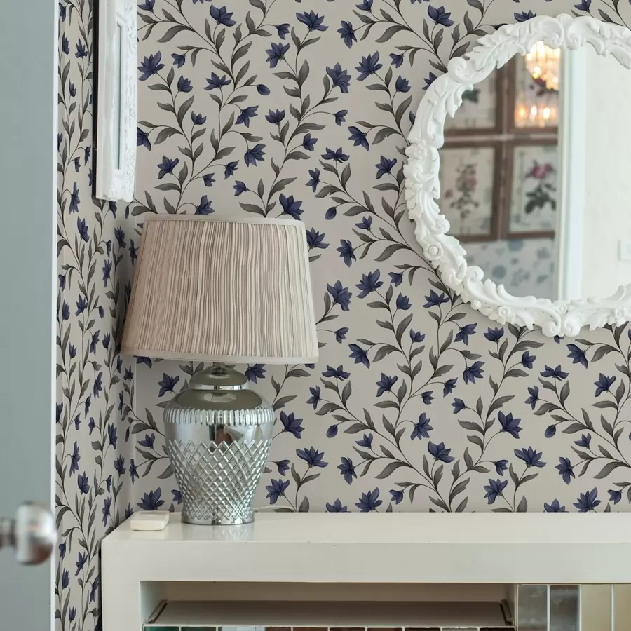 fototapeter Blåklokker og grågrønt på lys bakgrunn a00622v1