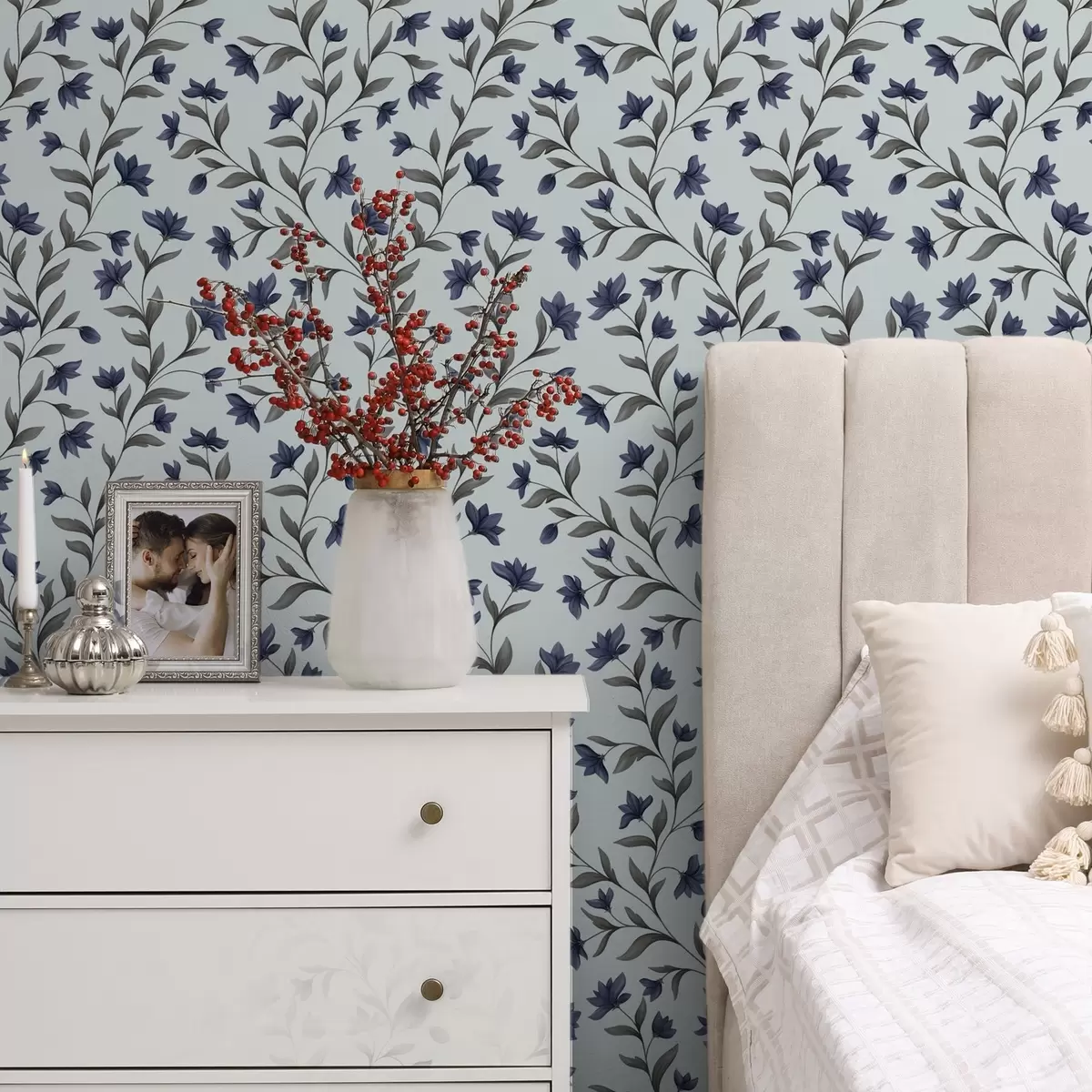 Bakgrunn Blåklokker på en lyseblå bakgrunn a00622v3