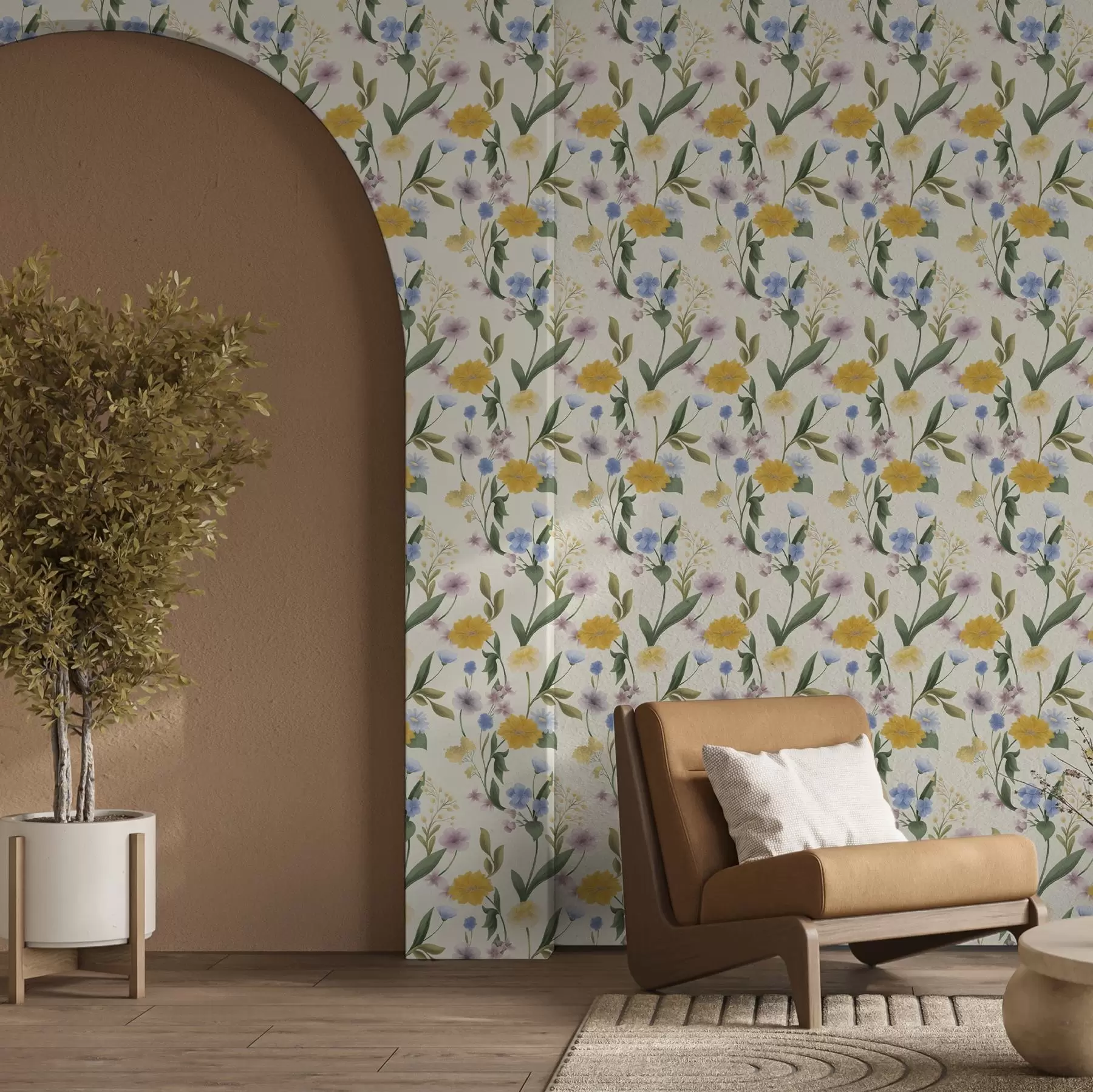 fototapeter Mild blanding av villblomster i pastellfarger a00624