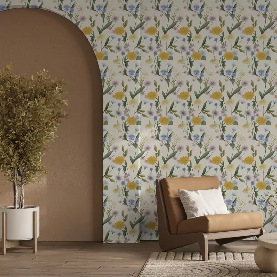 fototapeter Mild blanding av villblomster i pastellfarger a00624