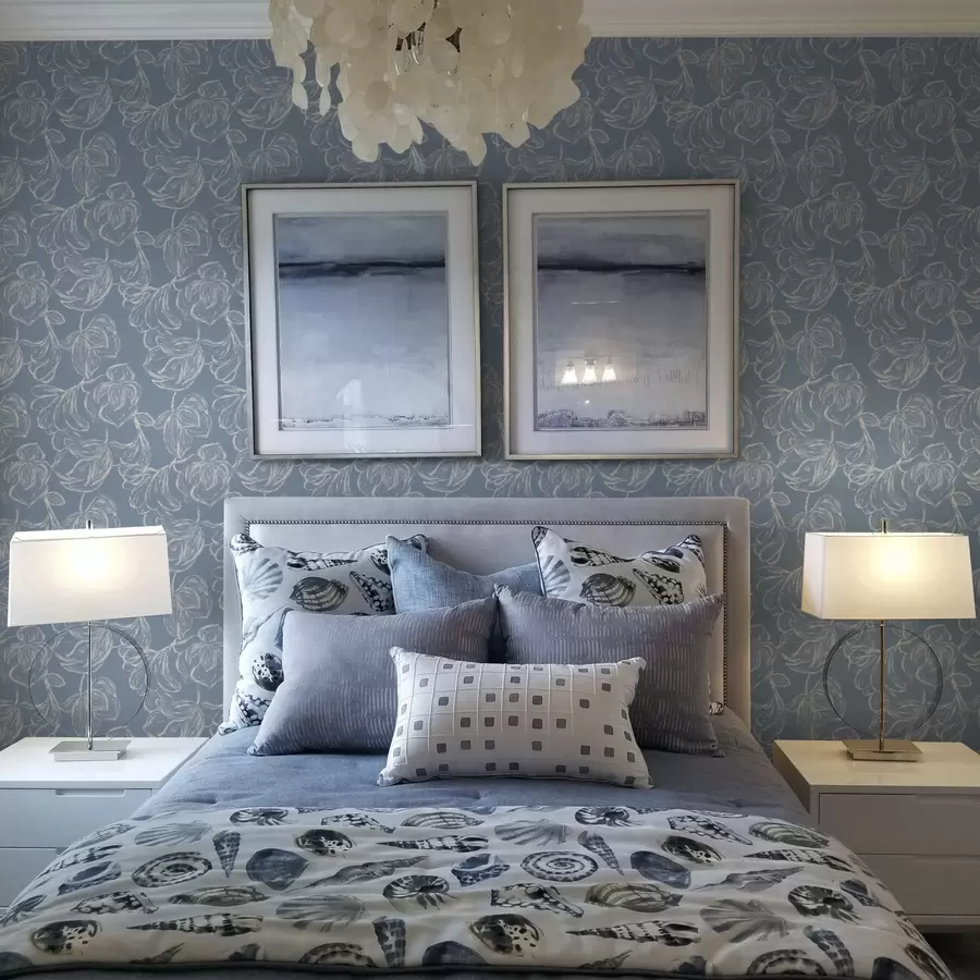 fototapeter Lyseblå bakgrunn med blomster i krittaktig kontur a00625v3