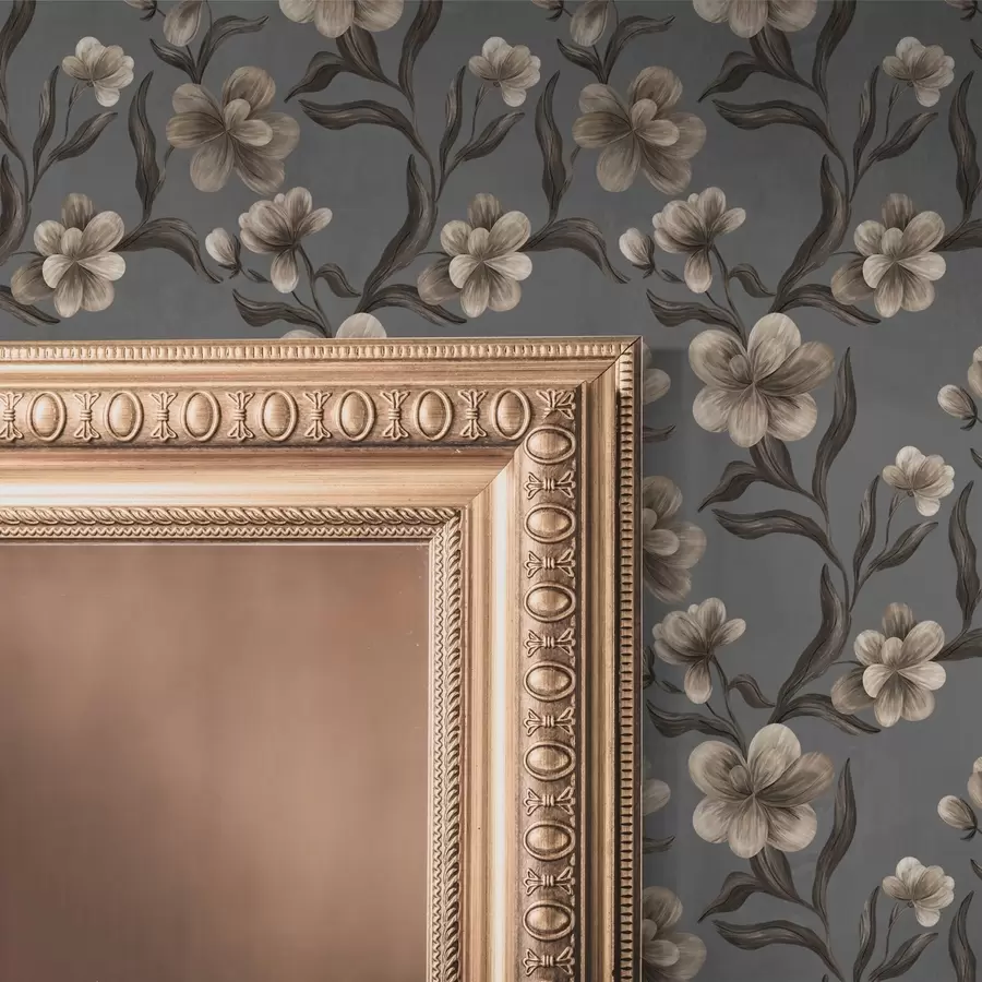 fototapeter Beige blomster på grafittgrå bakgrunn a00626v4