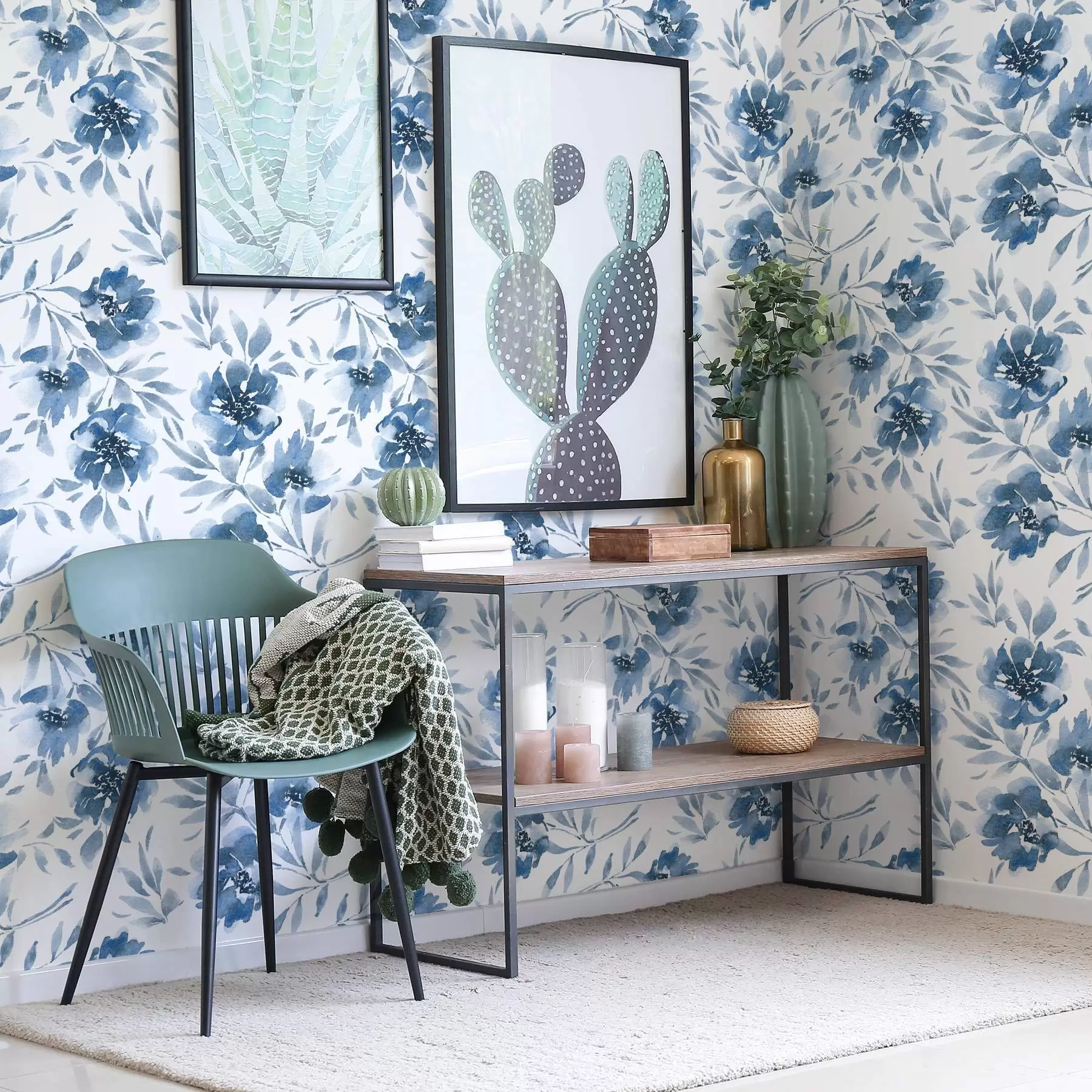 fototapeter Akvarellmalte indigoblå pioner på hvit bakgrunn a00641