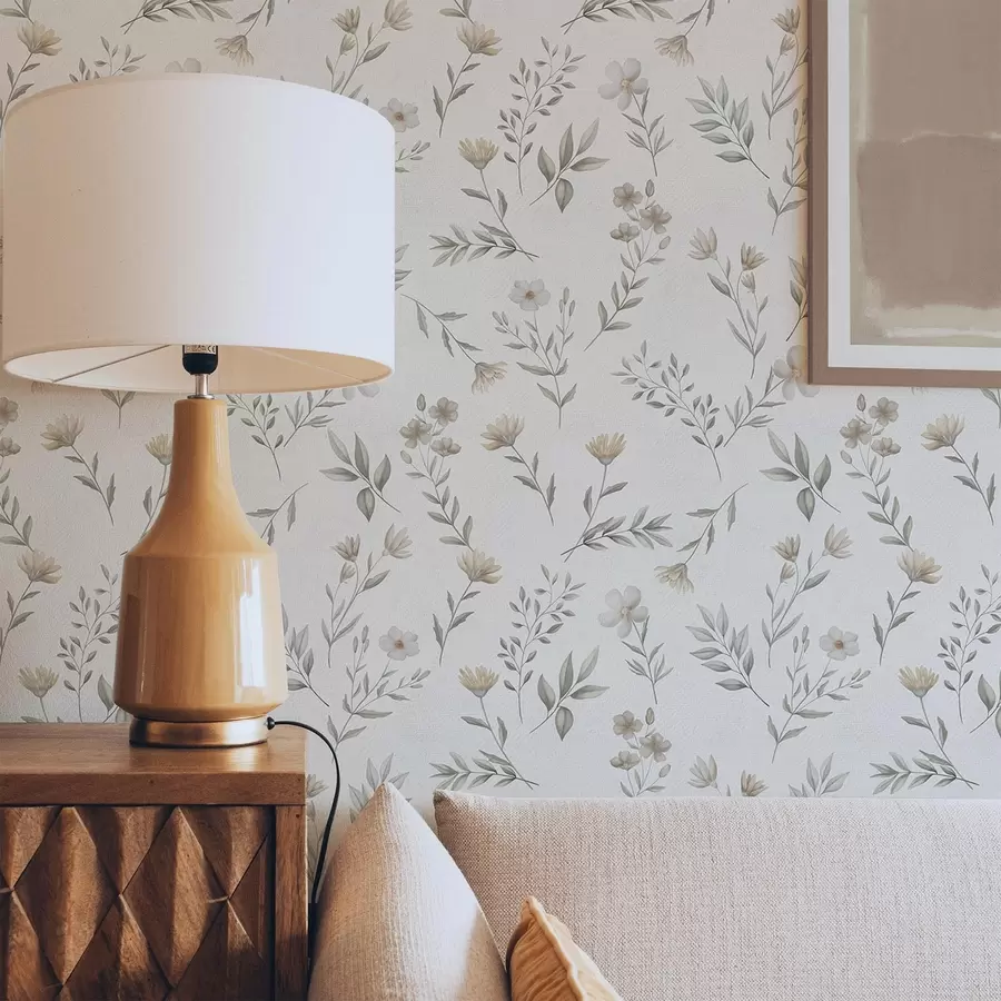 fototapeter Små akvarellkvister og blomster på lys bakgrunn a00665