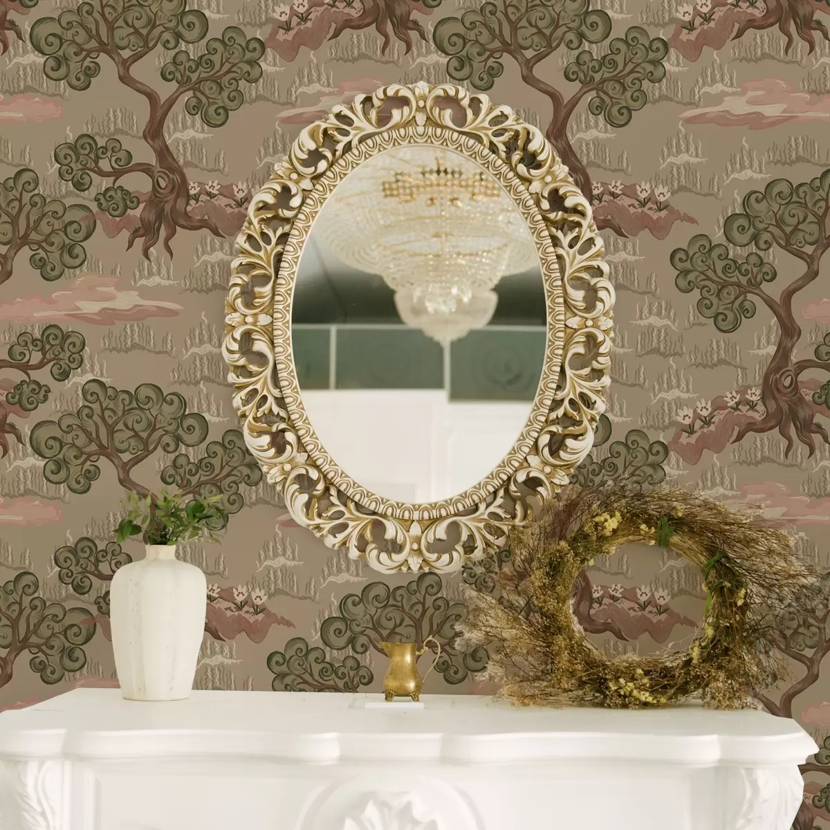 Bakgrunn Østlig landskap med fantasifulle trær på en sandbakgrunn a00715