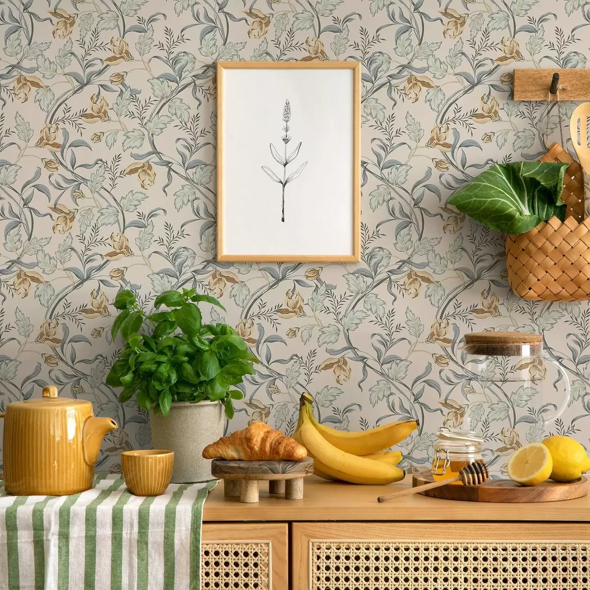 Bakgrunn Vintage blomster med blått bladverk på kremfarget bakgrunn a00717