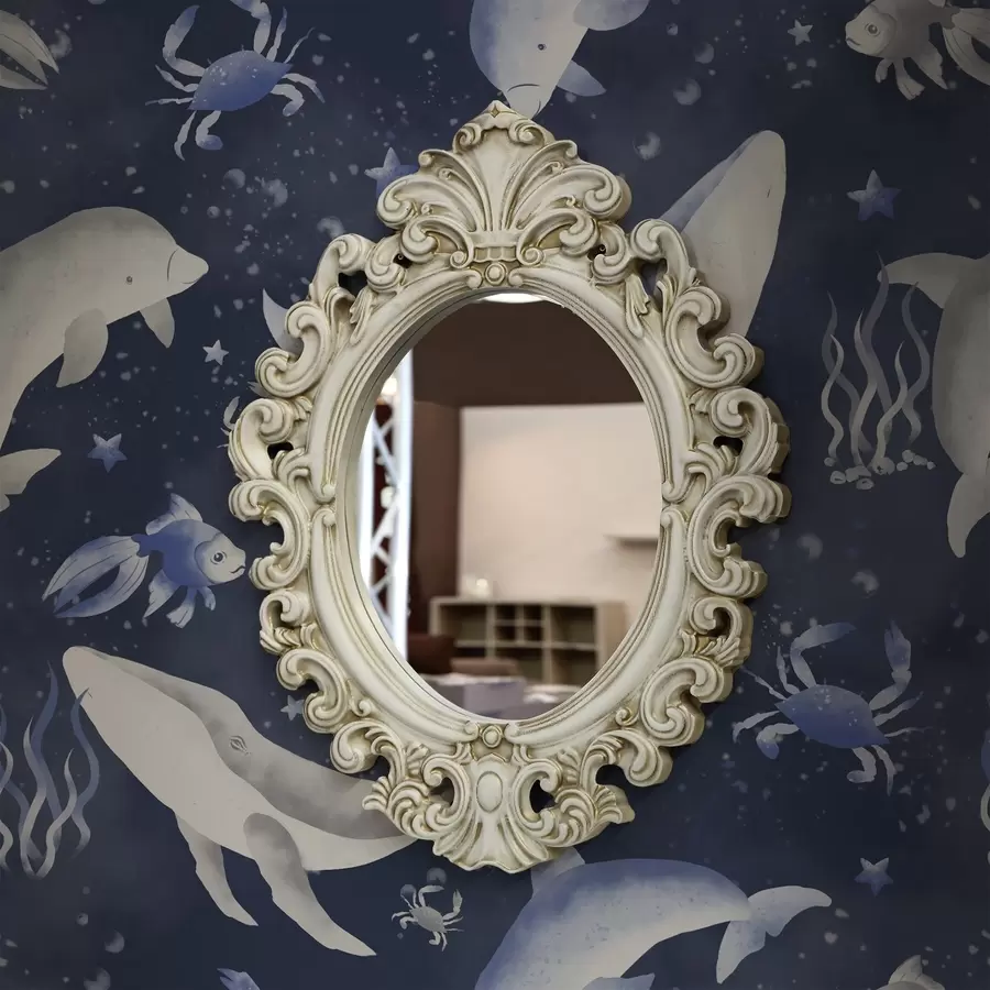 fototapeter Havhvaler, delfiner og krabber på mørkeblå bakgrunn a00720