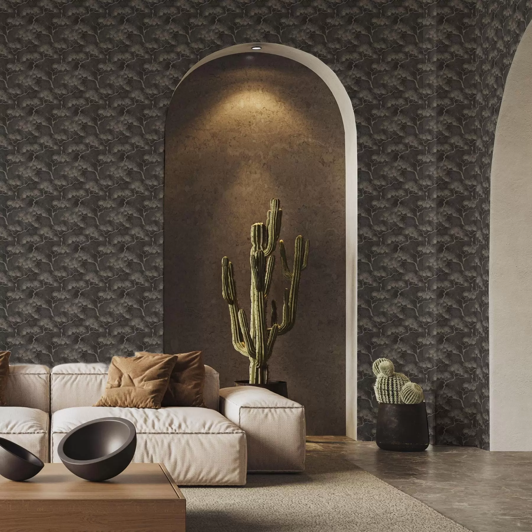 fototapeter Furu-silhuetter på mørk bakgrunn, tåkete tekstur a00742