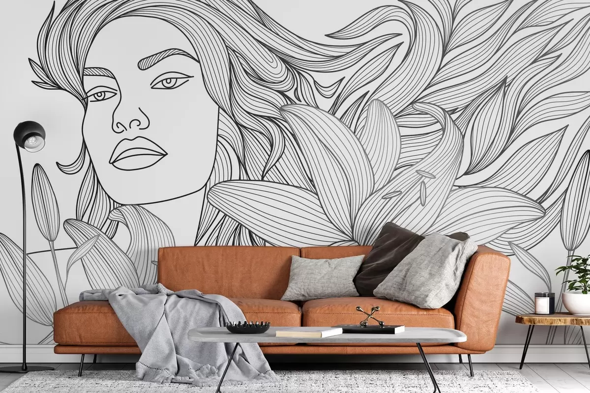 fototapeter Portrett av en jente blant liljer w04689