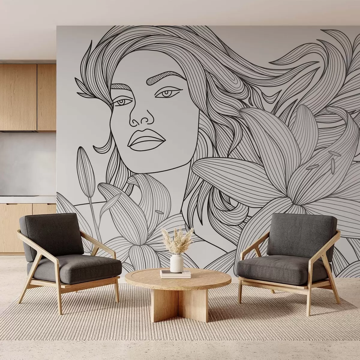 fototapeter Portrett av en jente blant liljer w04689