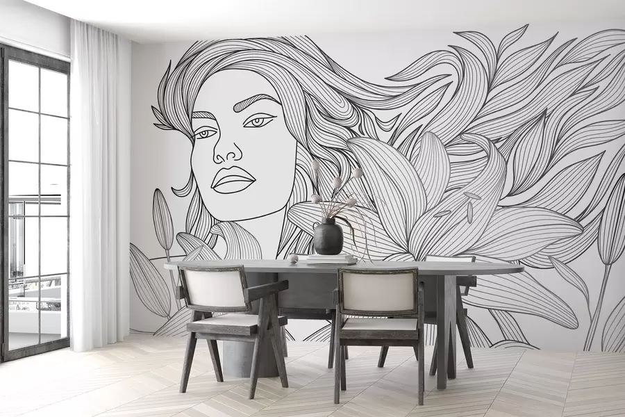 fototapeter Portrett av en jente blant liljer w04689