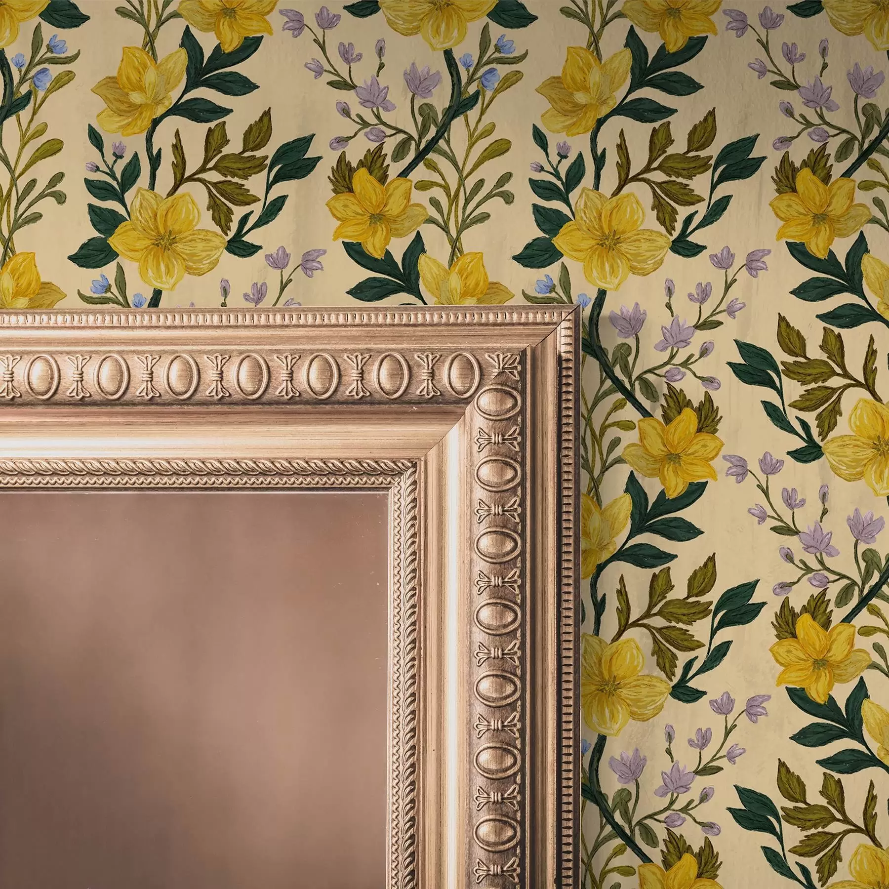 fototapeter Gule blomster i vertikale kranser på kremfarget bakgrunn a00632