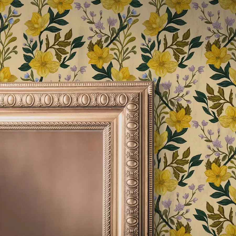 fototapeter Gule blomster i vertikale kranser på kremfarget bakgrunn a00632