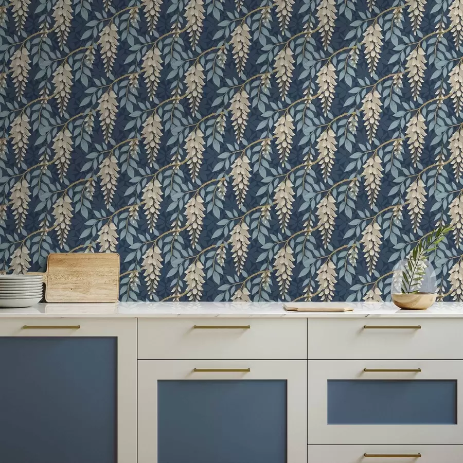 fototapeter Blåkløver med blå blader på mørkeblå bakgrunn a00694v2