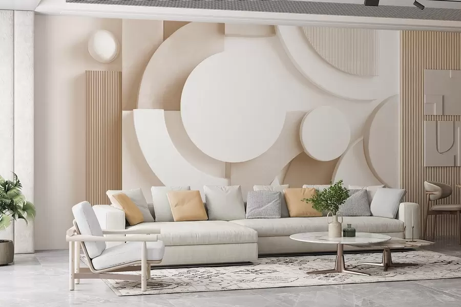 fototapeter Moderne volumetrisk abstraksjon i beige nyanser w09441v1