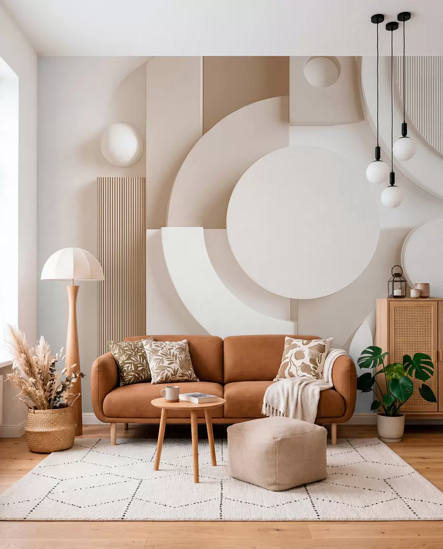 fototapeter Moderne volumetrisk abstraksjon i beige nyanser w09441v1