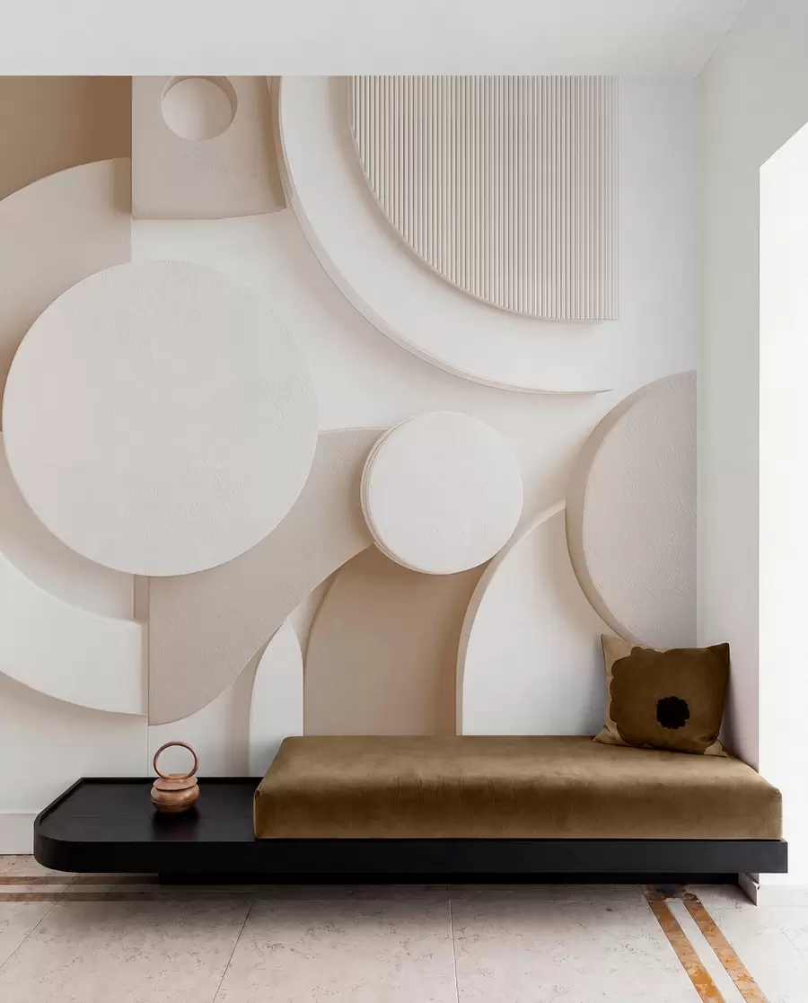 fototapeter Moderne volumetrisk abstraksjon i beige nyanser w09441v1