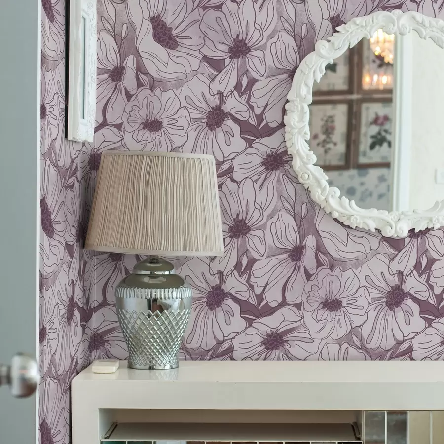 fototapeter Lineære blomster i en kjølig lilla-rosa palett a00636v1