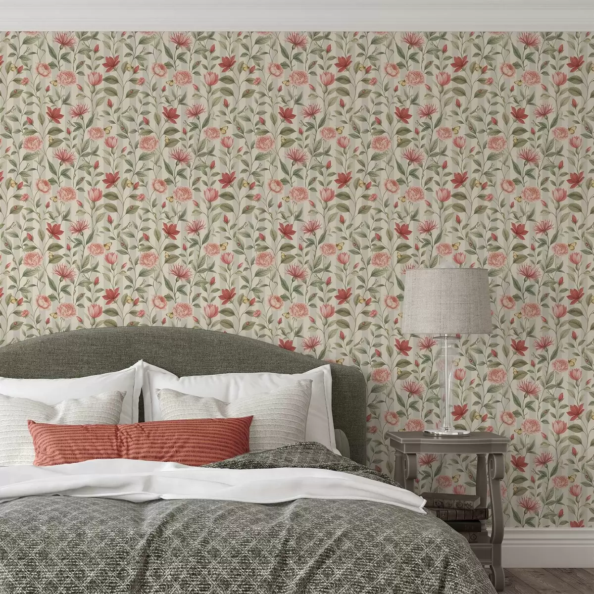 Bakgrunn Blomsterstengler med sommerfugler på lys bakgrunn a00698