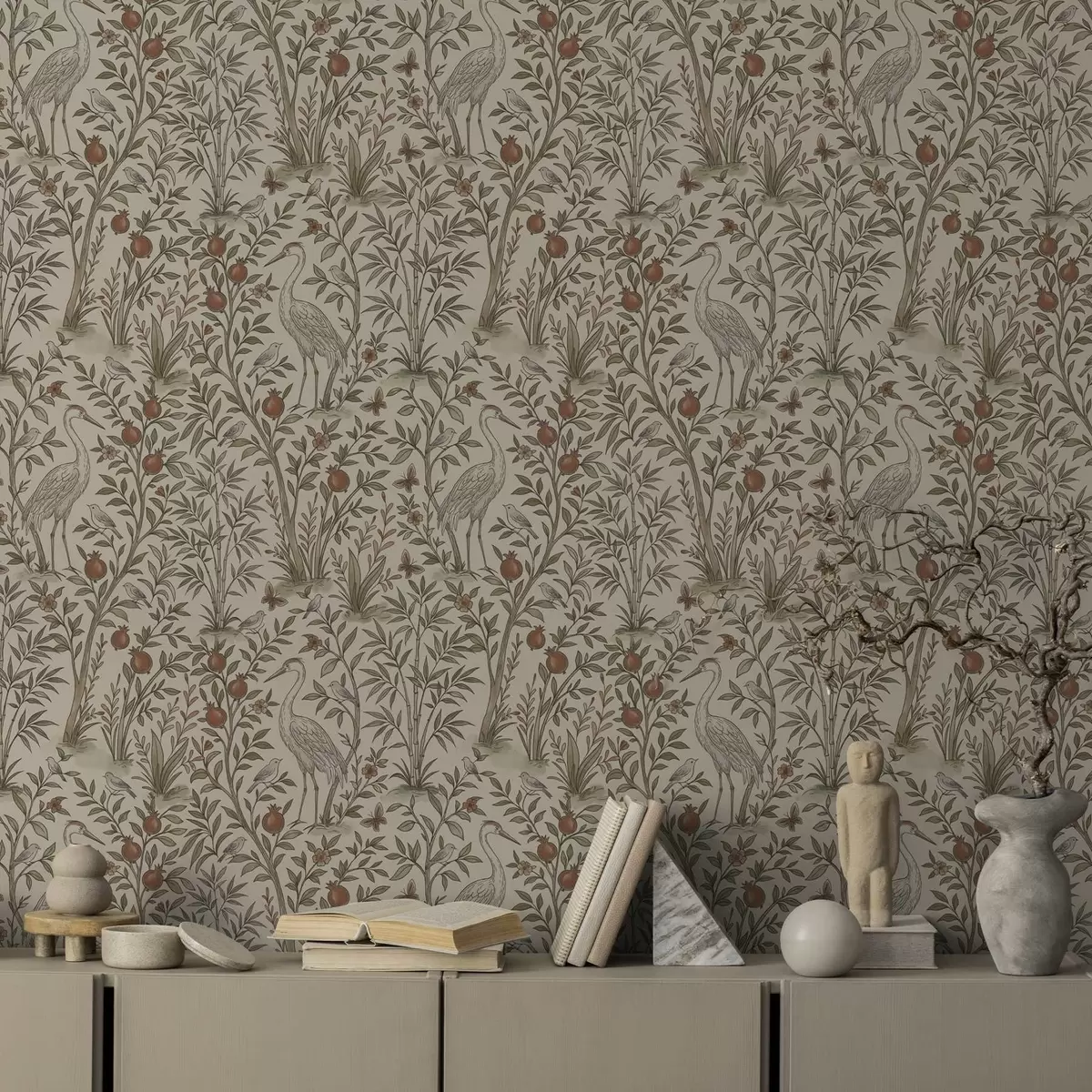 Bakgrunn Fugler blant granatepletrær i naturlige omgivelser a00699