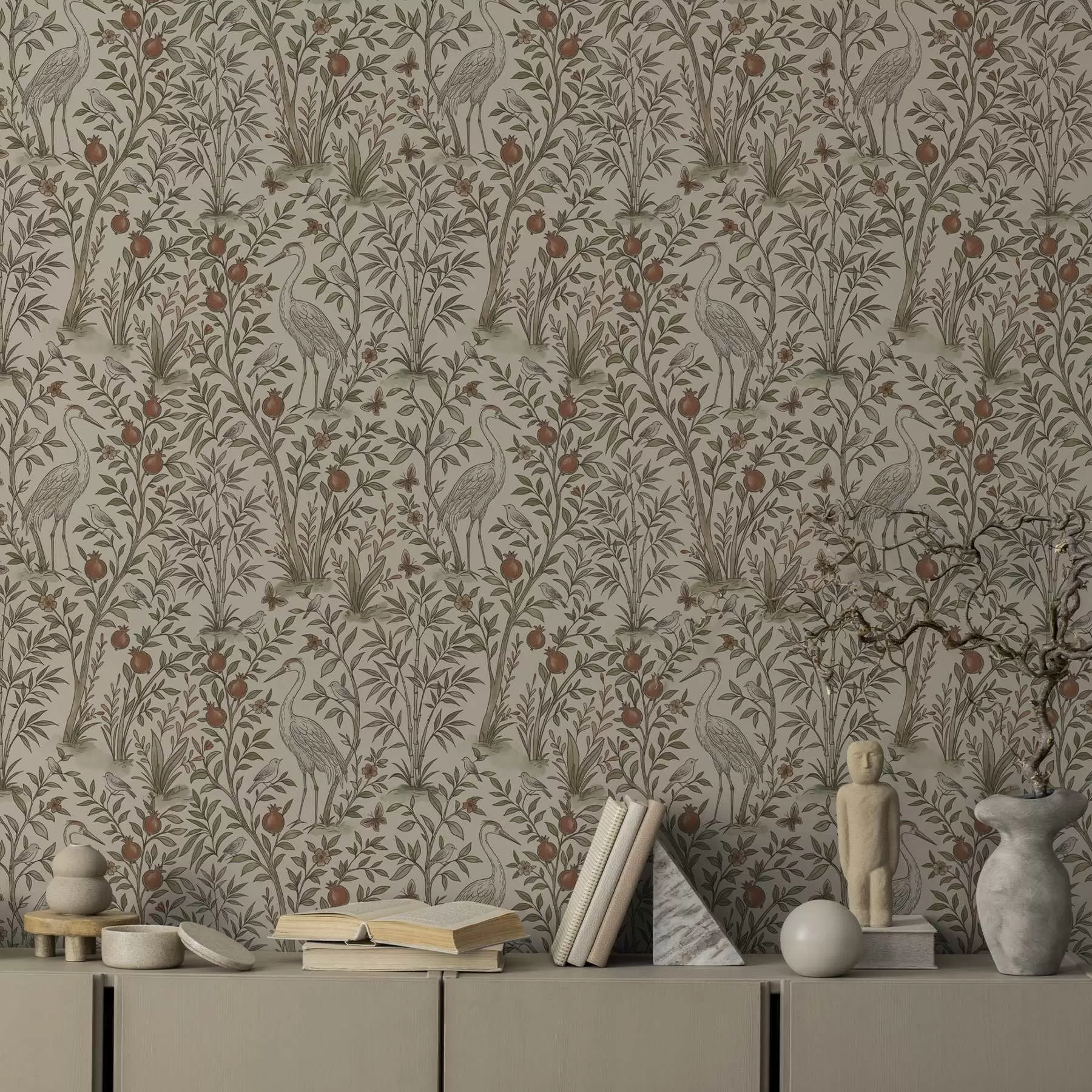 fototapeter Fugler blant granatepletrær i naturlige omgivelser a00699