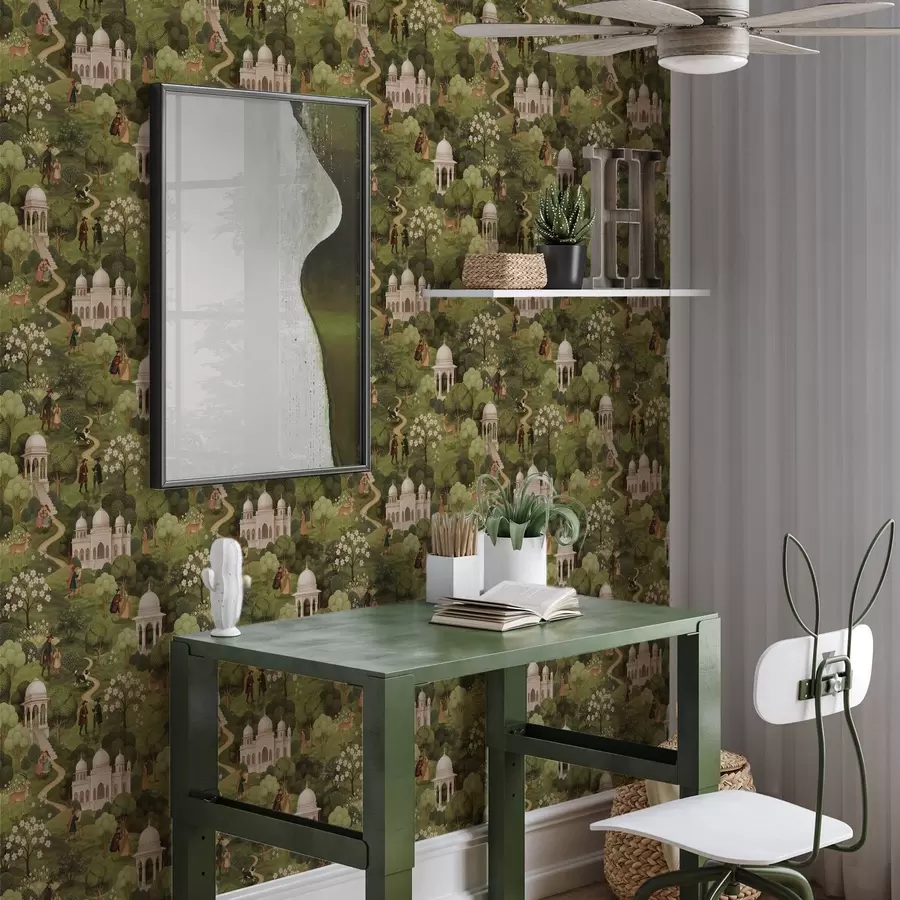 fototapeter Park scene med trær og arkitektur i landskapsstil a00705