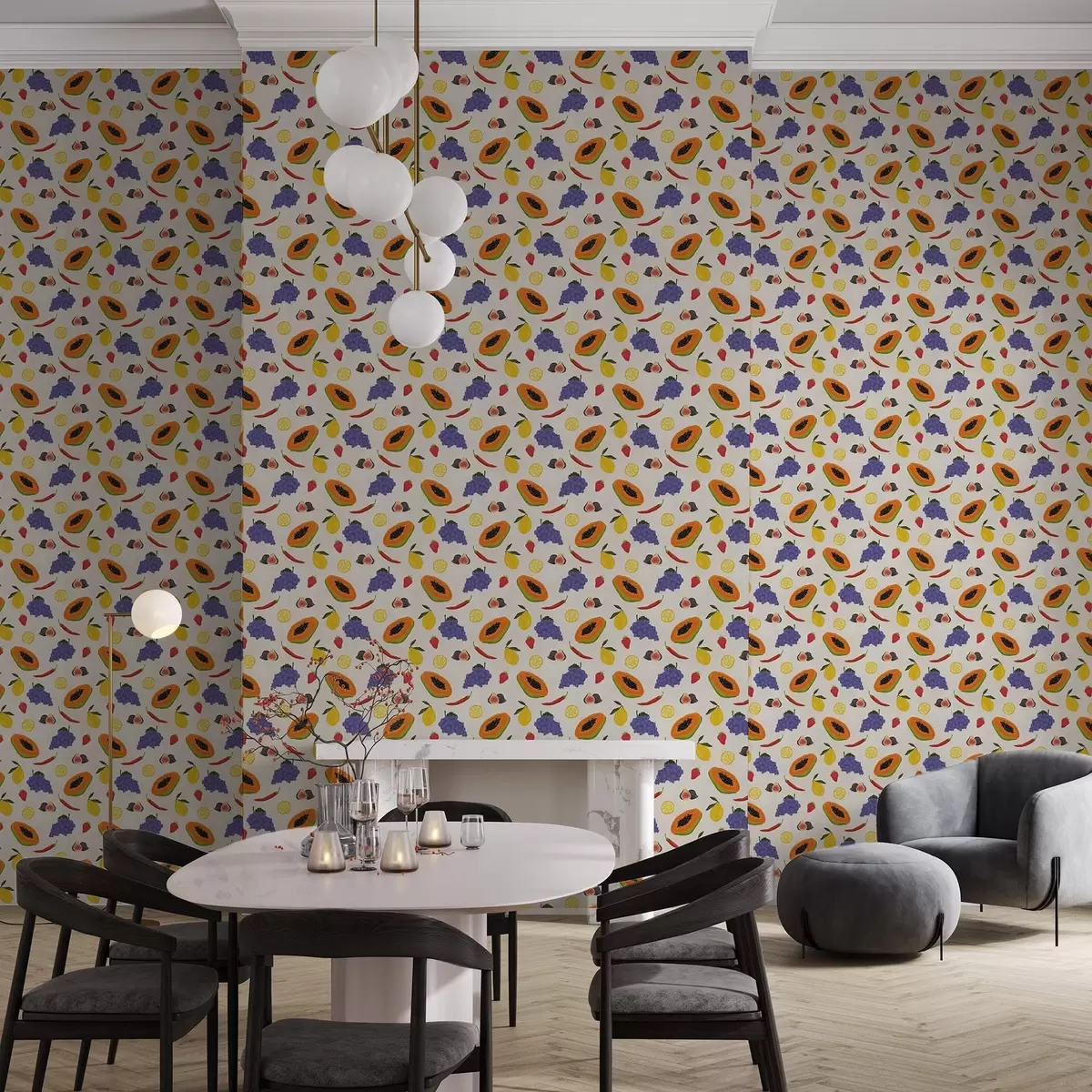 Bakgrunn Papaya, druer og sitroner — en fargerik fruktblanding a00803