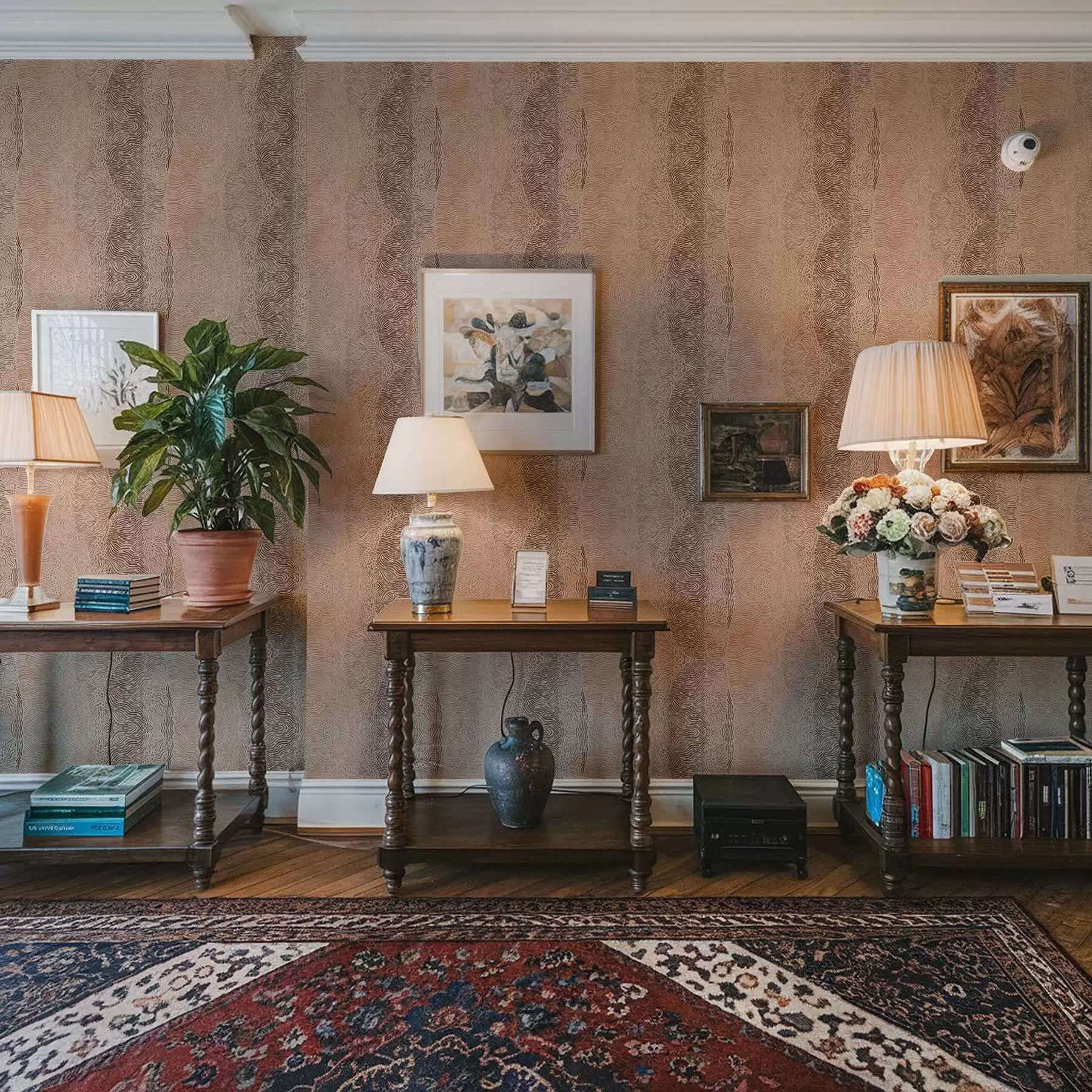 fototapeter Bølget geometrisk mønster i en lys beige-brun fargepalett a00804