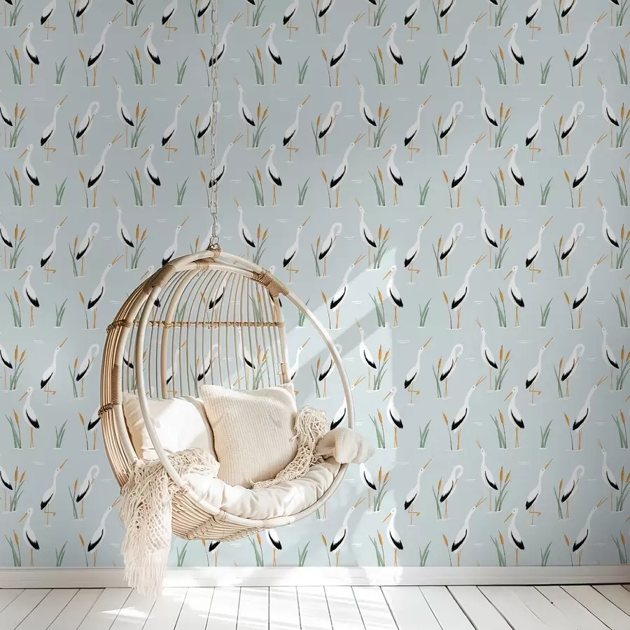 fototapeter Hegrer blant siv på en myk blå bakgrunn a00650v1