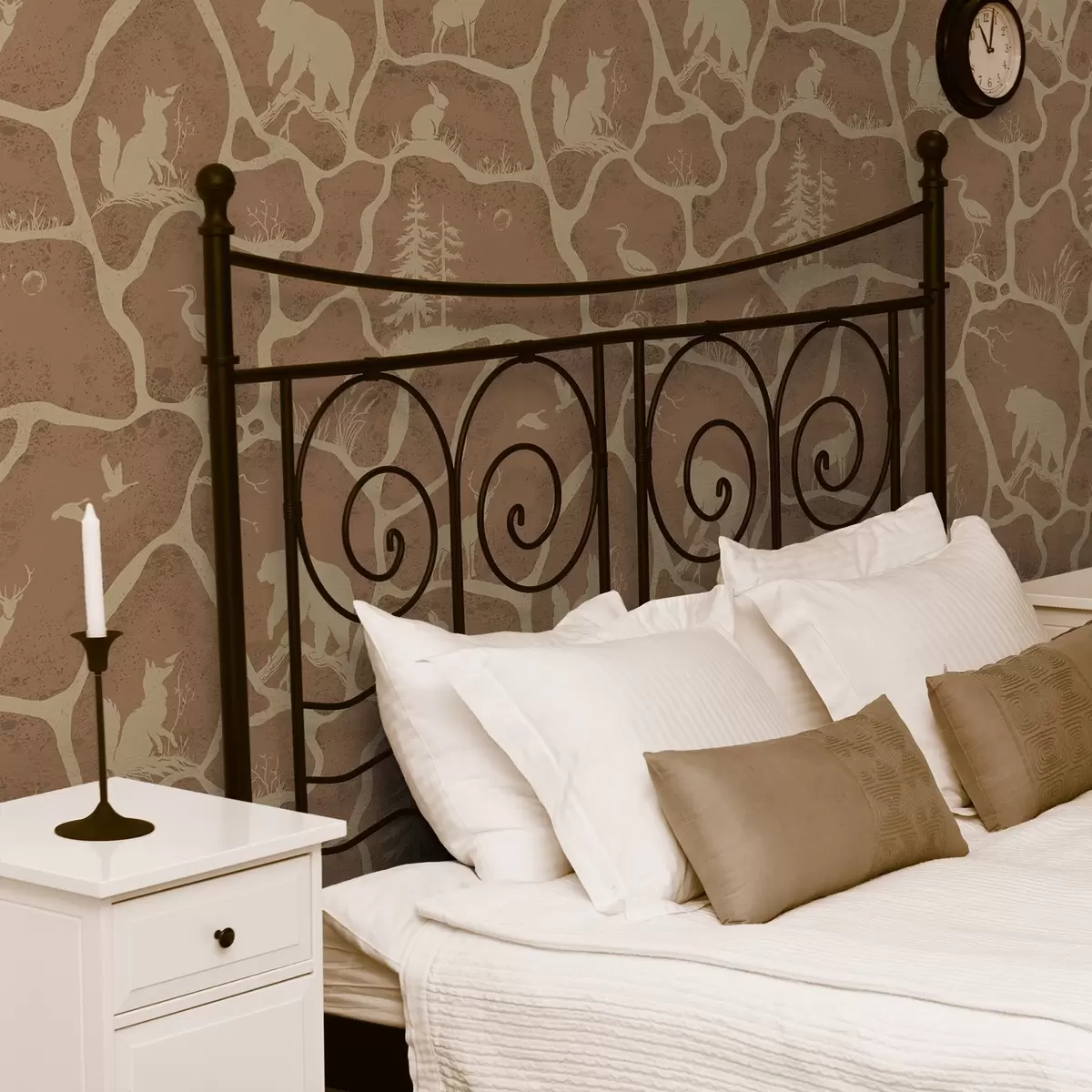 Bakgrunn Silhuetter av dyr og trær i et naturlig landskap med steinstruktur a00727