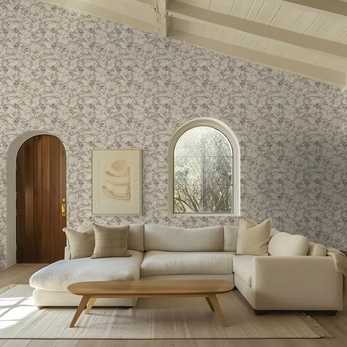 Bakgrunn Roser med grønne blader på en varm beige bakgrunn a00729