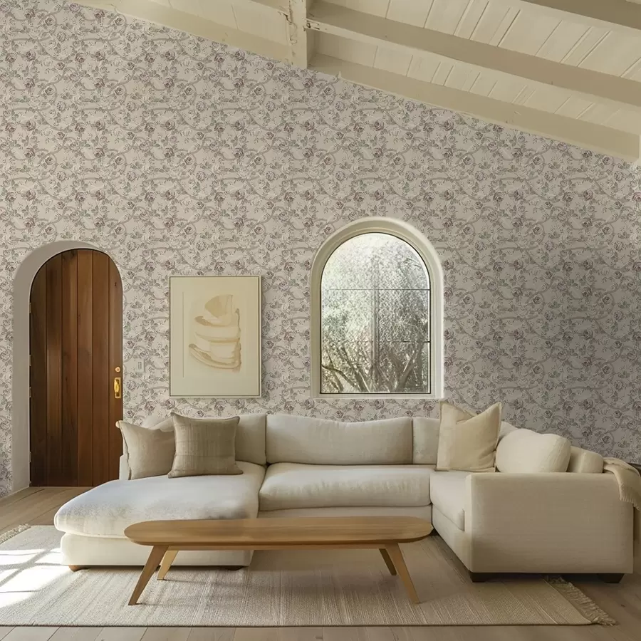 fototapeter Roser med grønne blader på en varm beige bakgrunn a00729