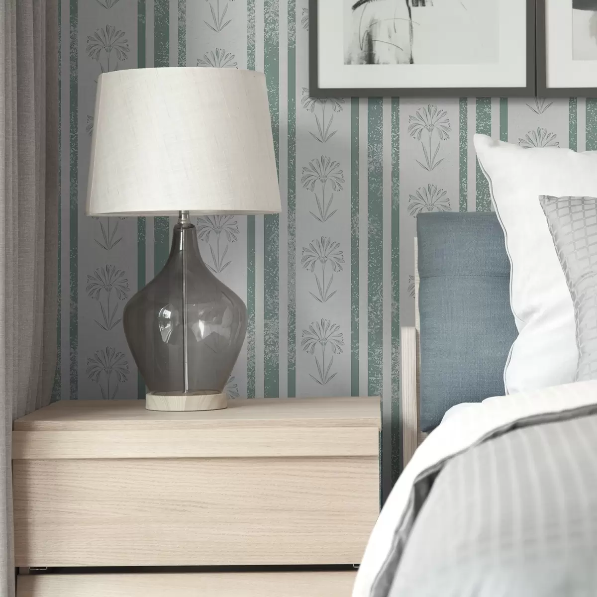 Bakgrunn Båndmønster med blomster i grønne nyanser a00732