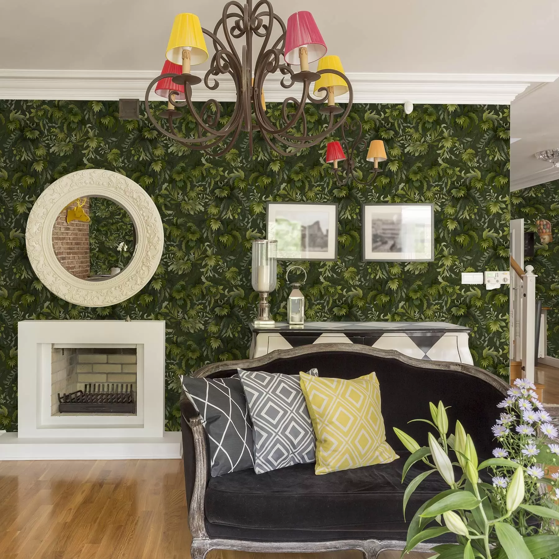 fototapeter Tett grønt løvverk på mørkegrønn bakgrunn a00805