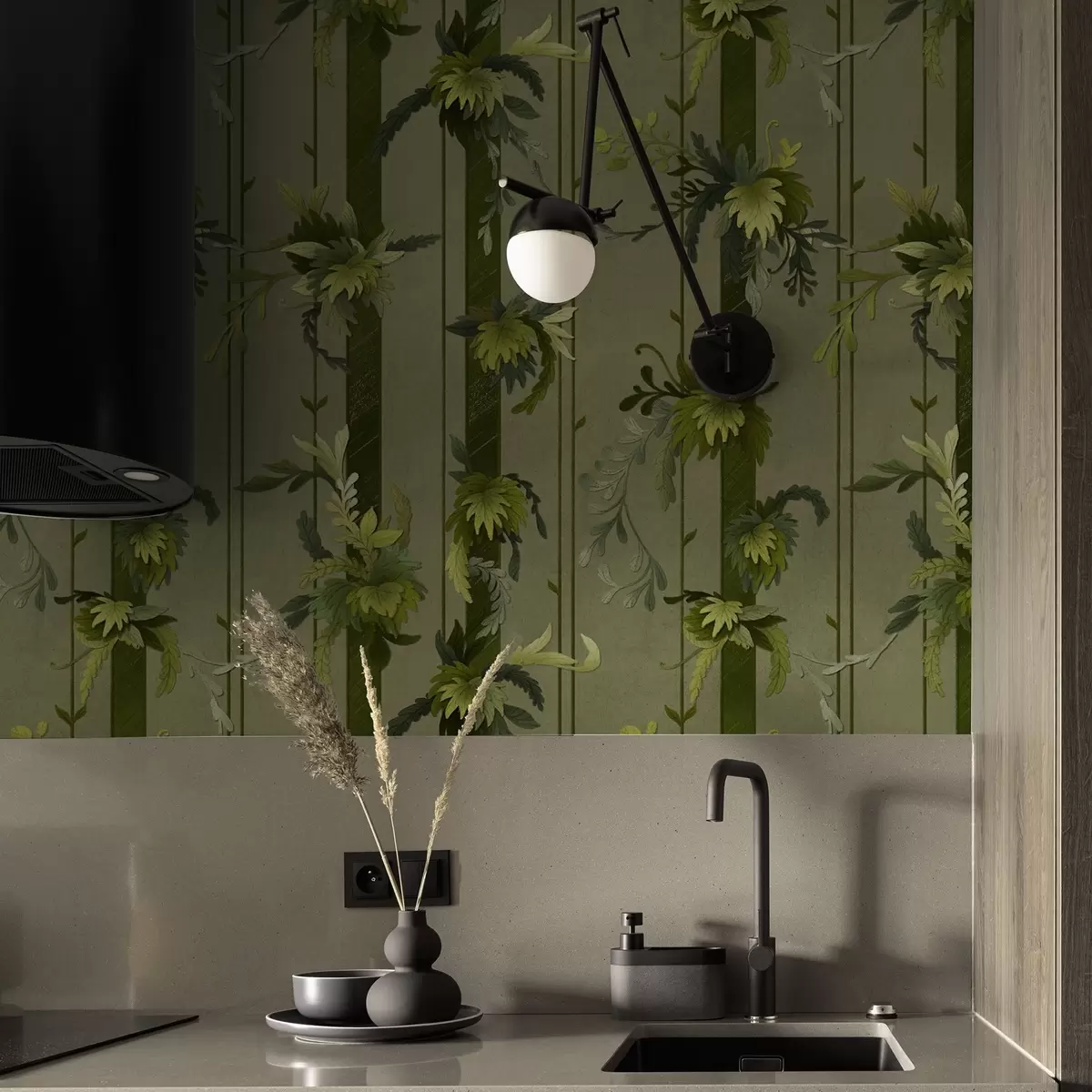 Bakgrunn Vintreet blader og klaser i lysegrønne akvarelltoner a00807