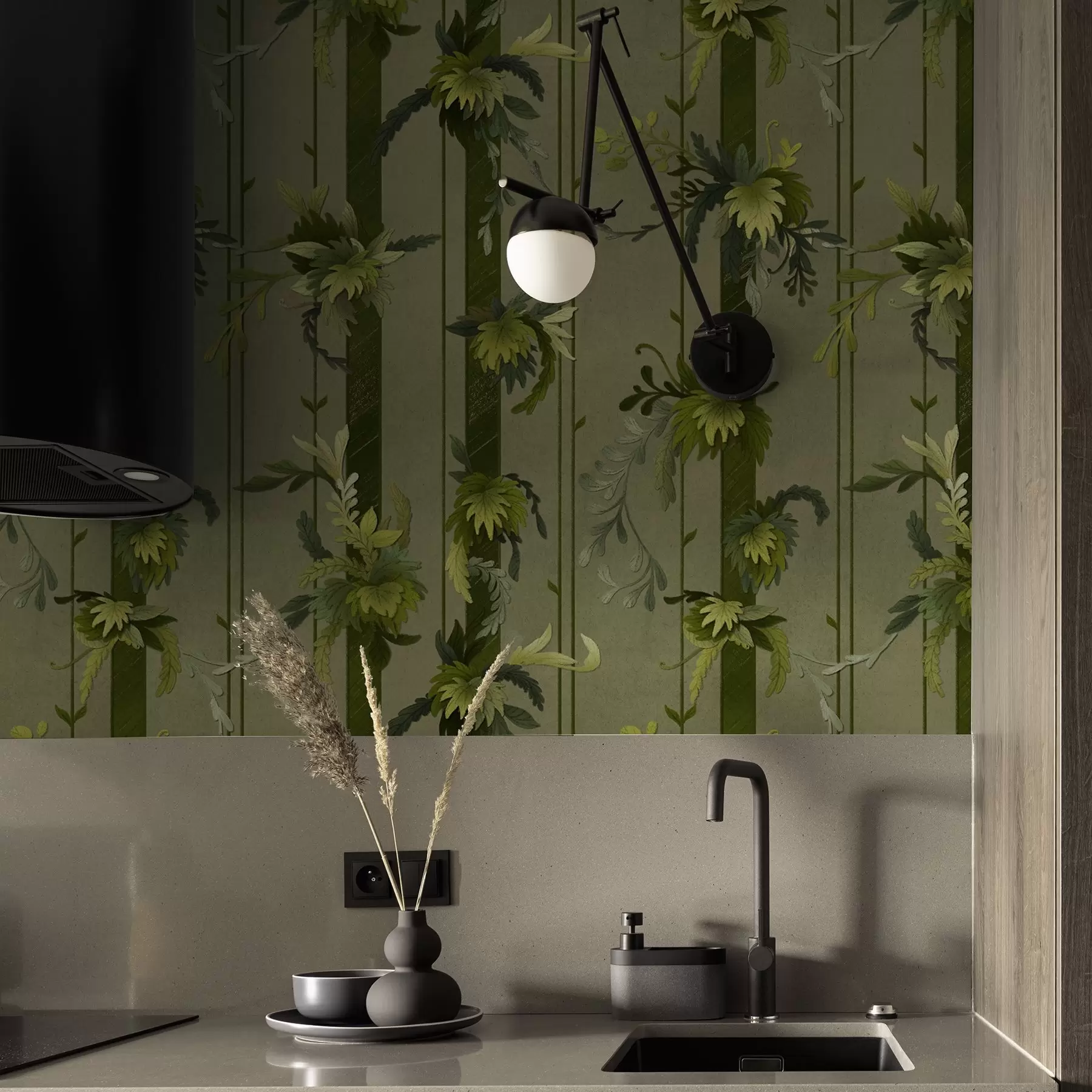 fototapeter Vintreet blader og klaser i lysegrønne akvarelltoner a00807