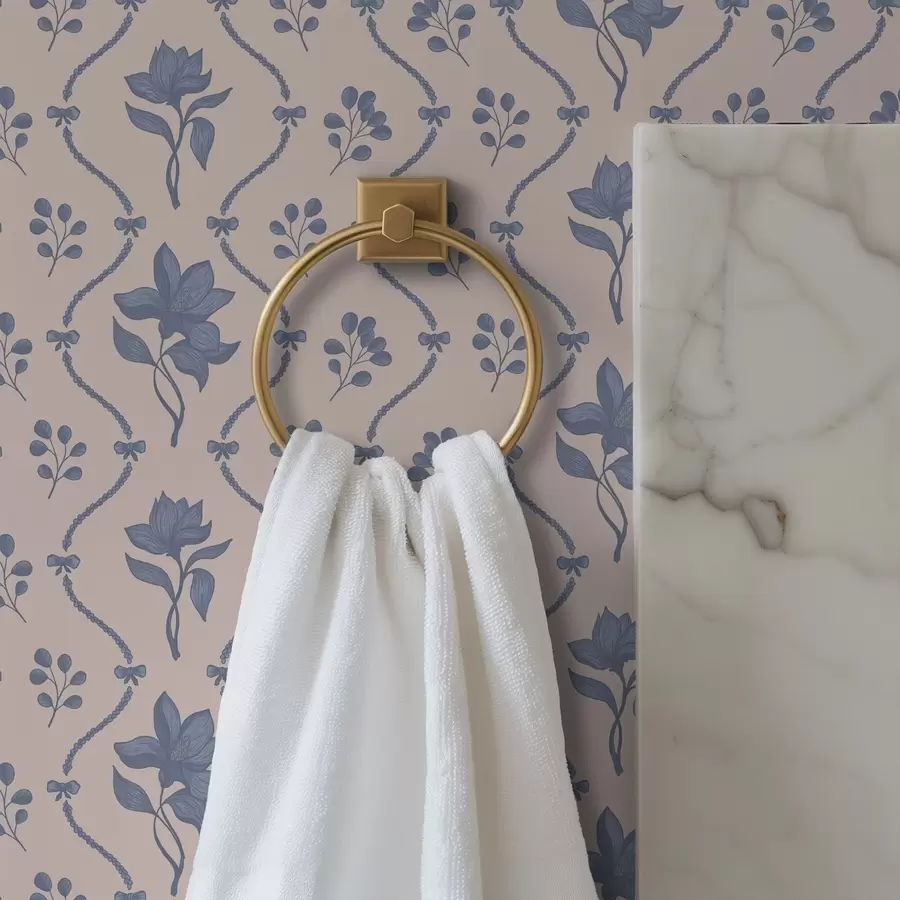 fototapeter Små blomster og bånd i blå og rosa nyanser a00808v3