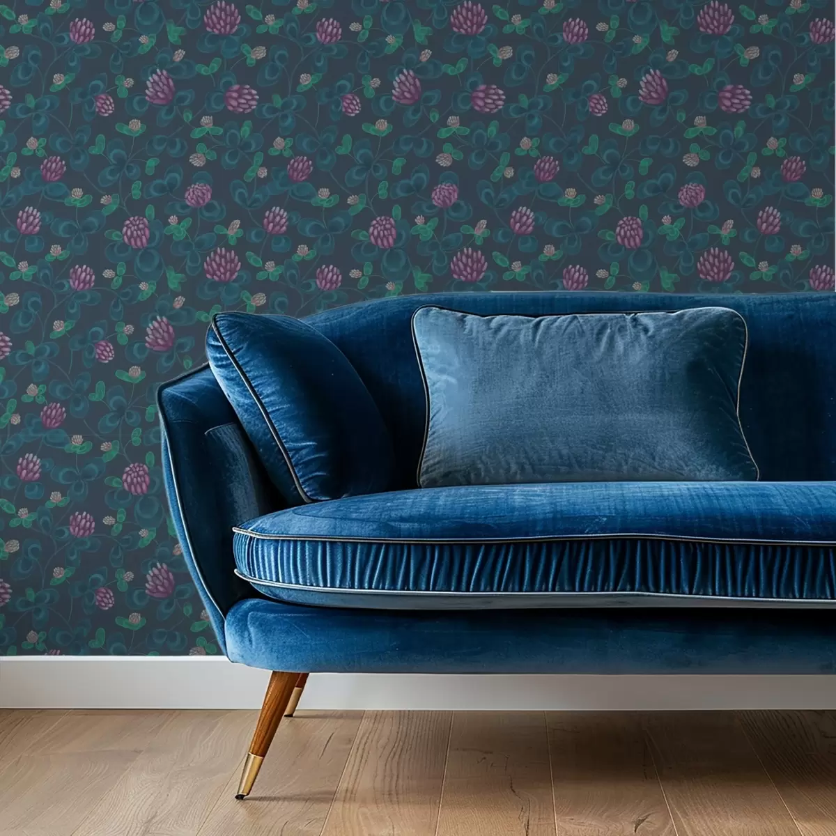 Bakgrunn Kløver med lilla blomster på mørkeblå bakgrunn a00836