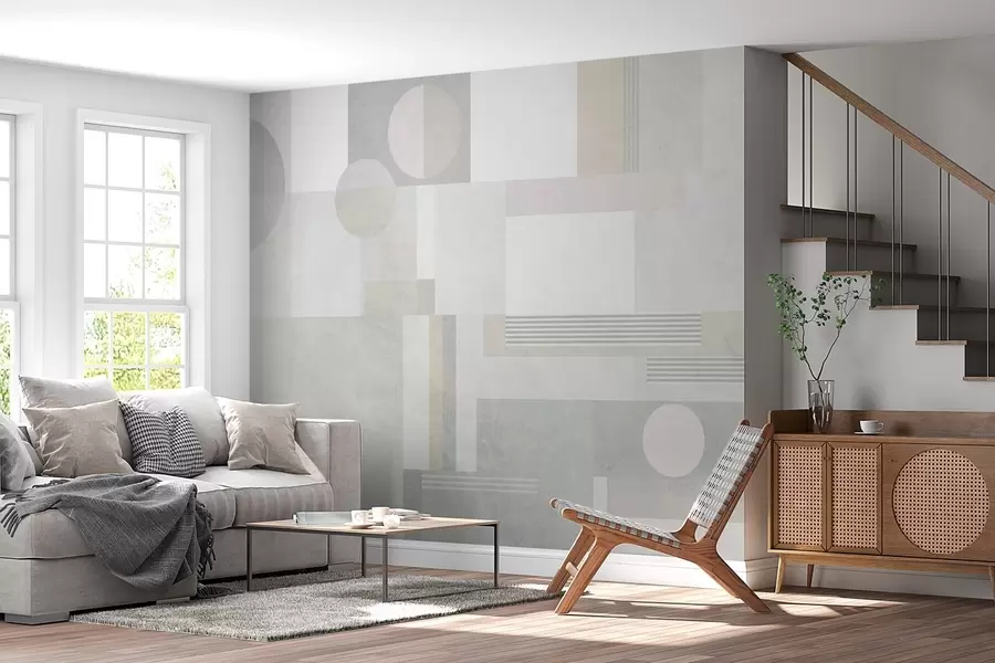 fototapeter abstrakt geometri i grå og beige toner w04635