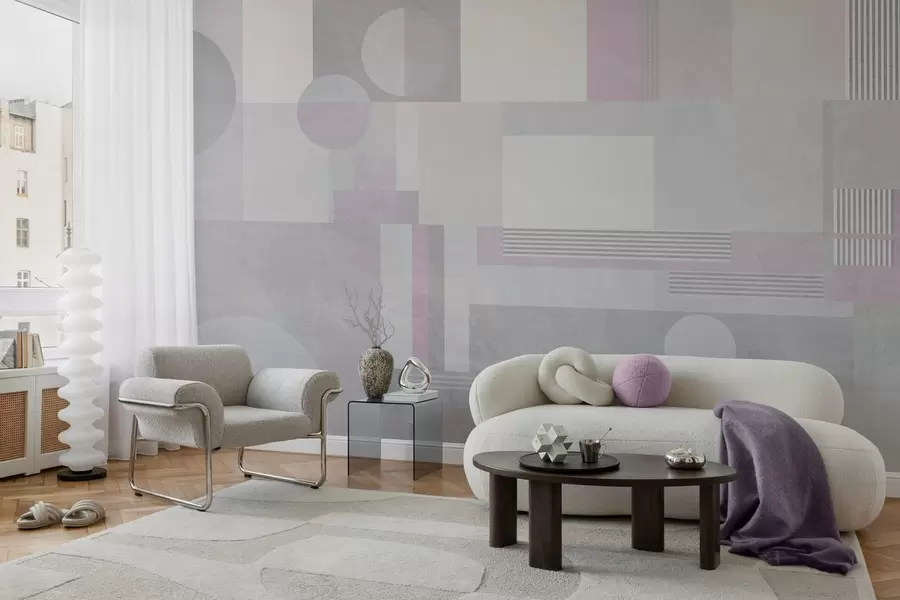 fototapeter abstrakt geometri i grå og lavendelfarger w04635v1