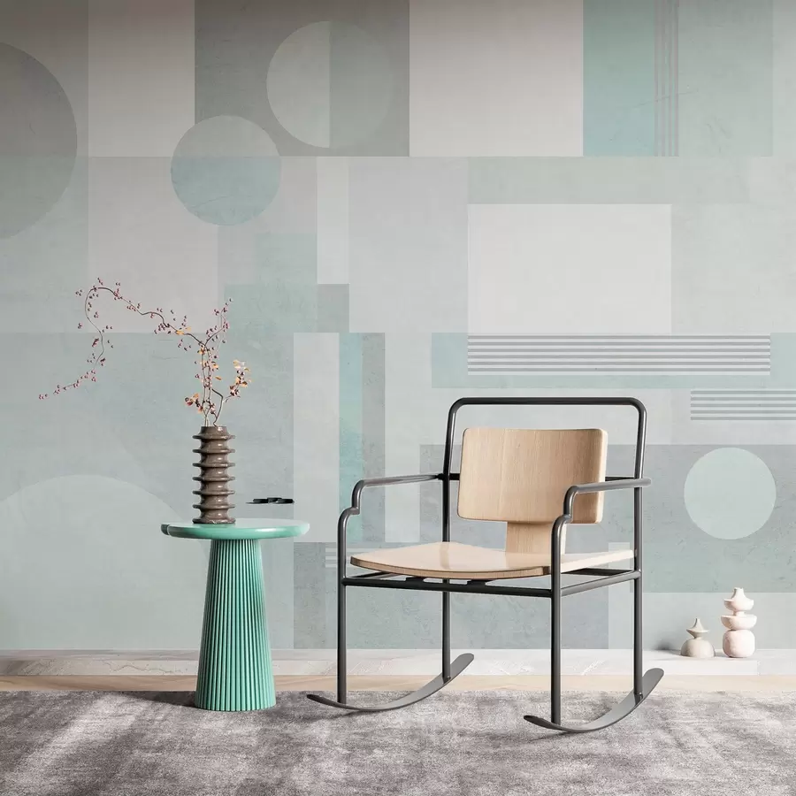 fototapeter abstrakt geometri i grågrønne toner w04635v3